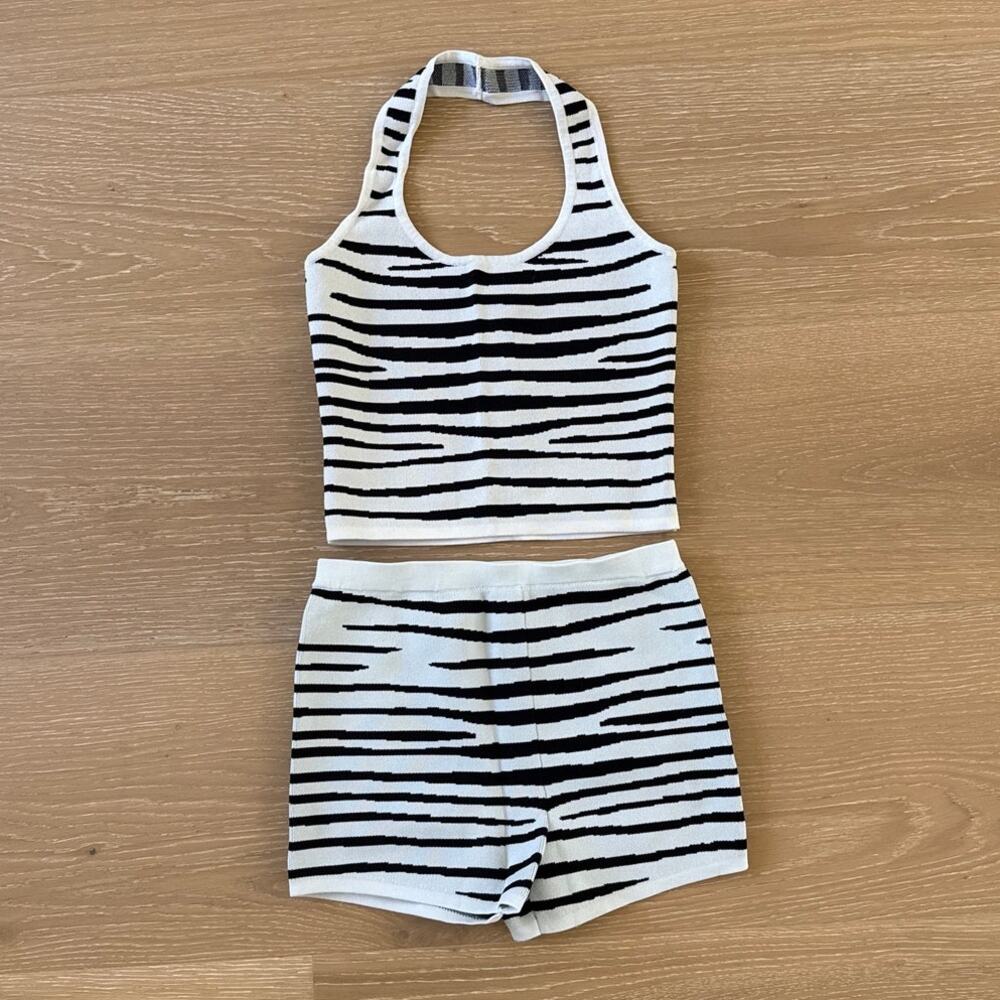 Kulani Kinis Essential Knit Micro Short Halter Zebra Savanna Size S in Stripes